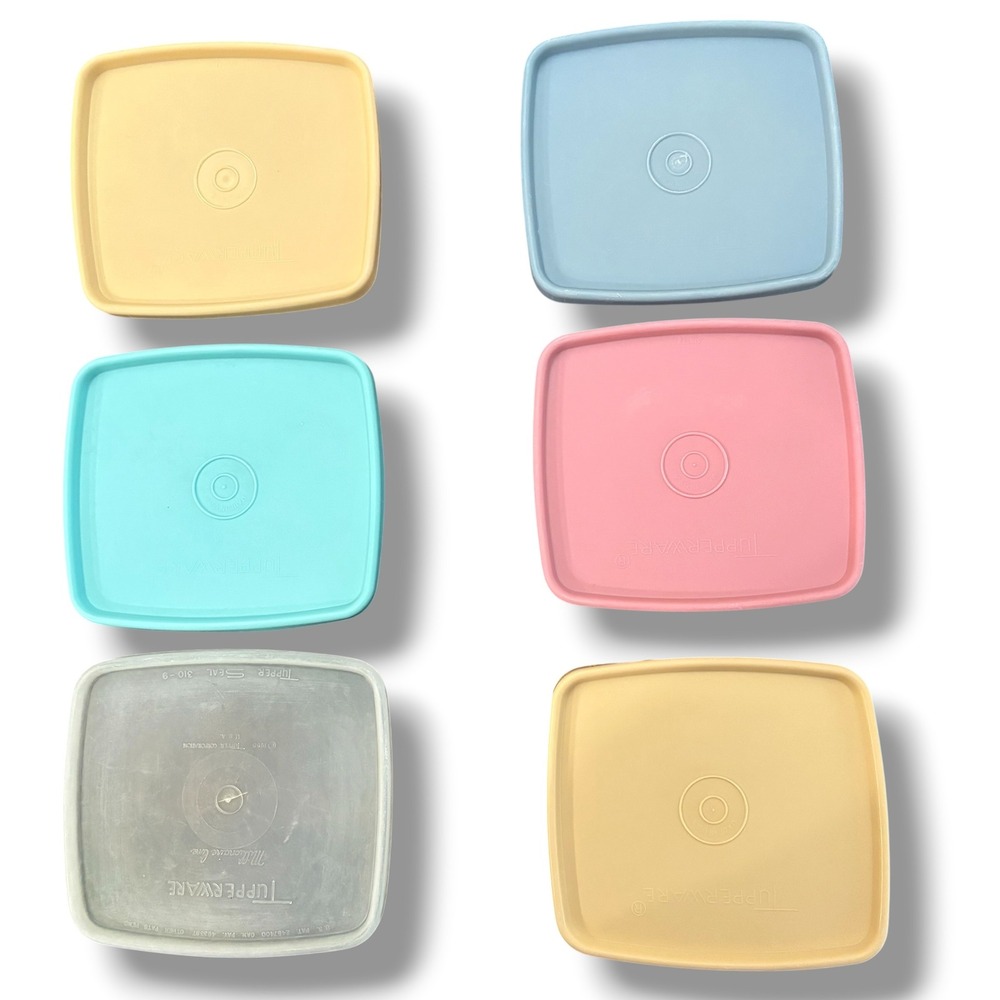 Vintage Tupperware Millionaire Line Lids 310 series Pastel Pink Blue Yellow 6pc